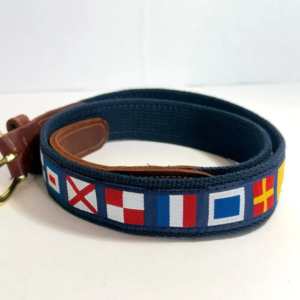 Vintage Preston Made in New England Nautical Signal Flags Ribbon Belt Size 34